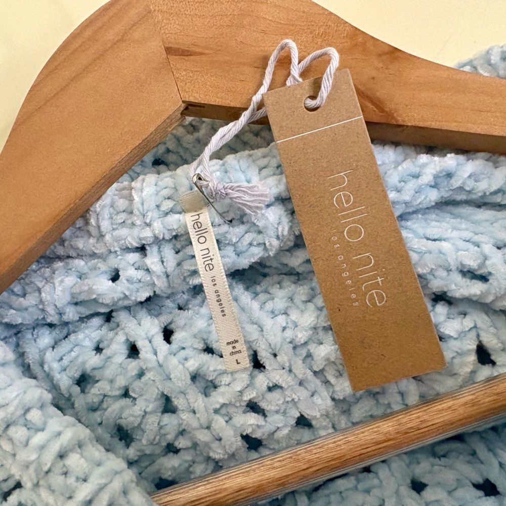 NWT Hello Nite Chenille sweater Size L Open Knit Whisper Blue - Picture 3 of 3